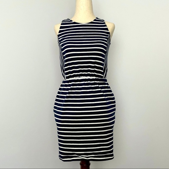 LOFT Dresses & Skirts - ✨ Ann Taylor LOFT Petites Navy Blue and White Stripe Sleeveless Dress